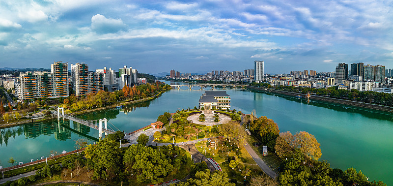 湖北宜昌河心公园航拍图片下载