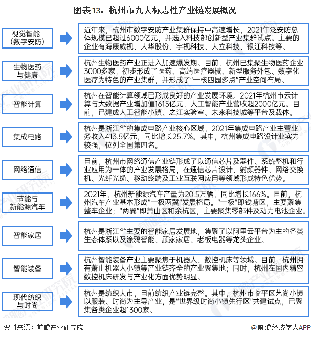 图表13：杭州市九大标志性产业链发展概况