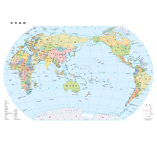 世界地图 1:5700万 4开，分国设色 线划一