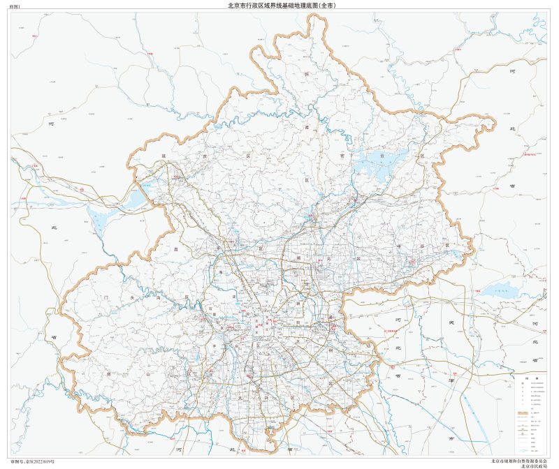 北京地图1：25万全市各区分布线划图有邻市京S(2022)019号