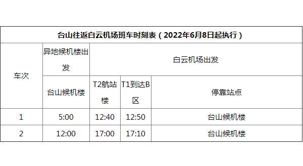 2022台山往返白云机场大巴时刻表最新